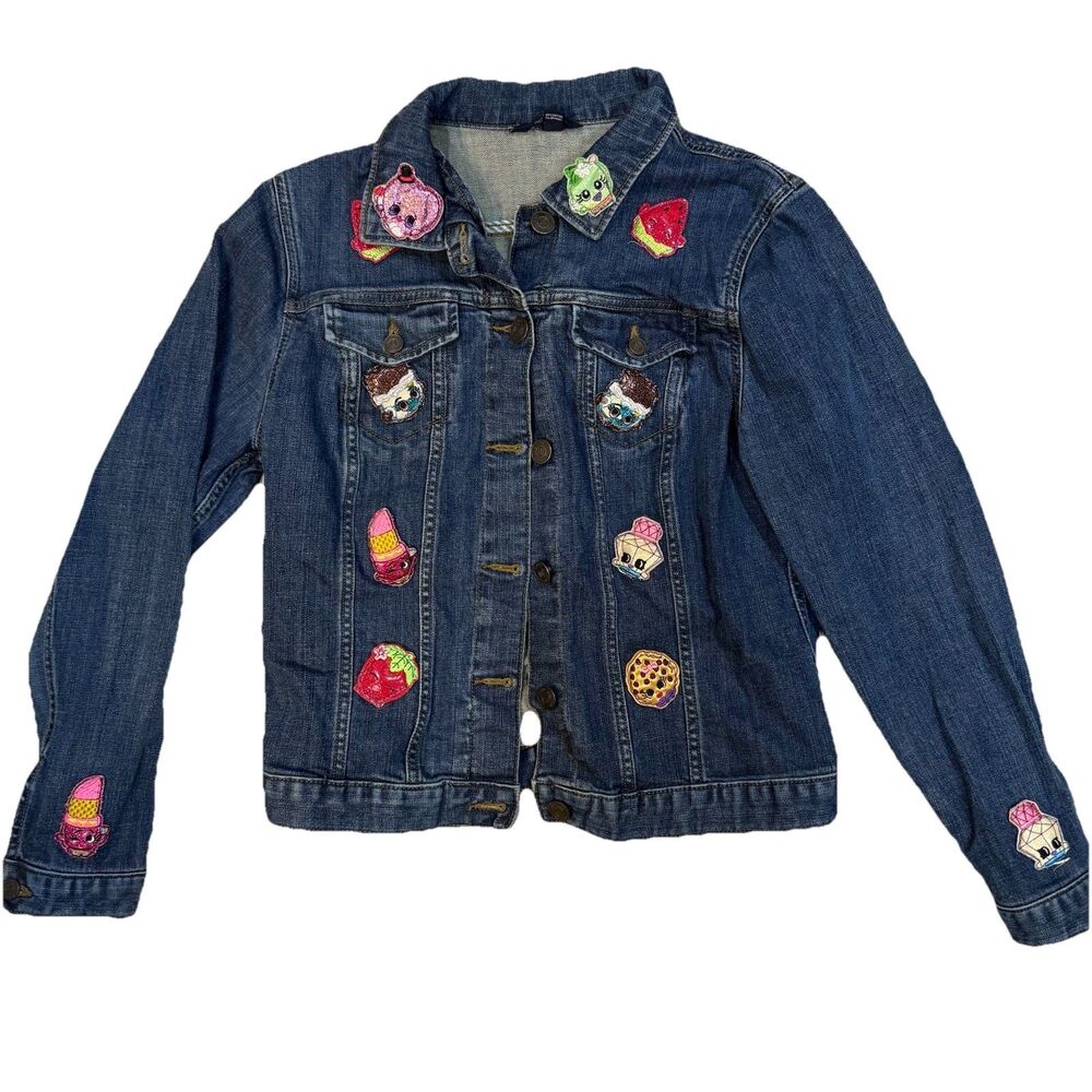 Lands End Trucker Jacket Denim Youth Girl Size 10-12 Dark Blue Shopkins Iron On